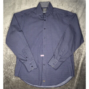 Thomas Dean Men's Sz L Button Up Cotton Casual Blue Shirt Flip Cuff Long Sleeve